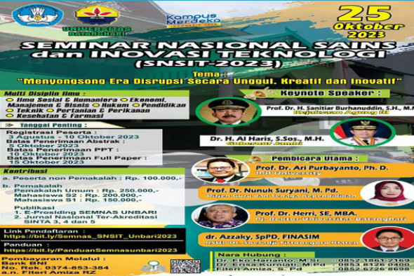 4. UNBARI MENGADAKAN SEMINAR NASIONAL SAIN DAN INOVASI TEKNOLOGI (SNSIT-2023)