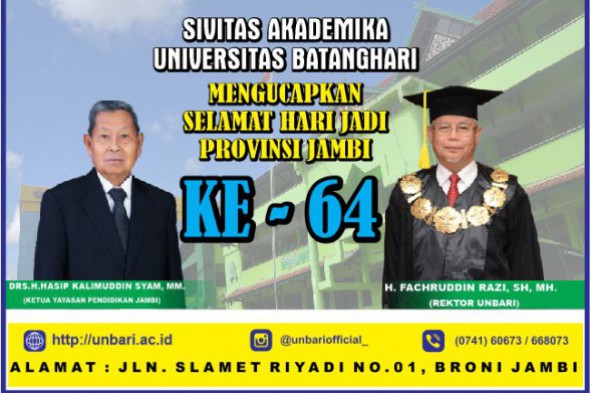 UNIVERSITAS BATANGHARI (UNBARI) JAMBI MENGUCAPKAN SELAMAT HUT PROVINSI JAMBI KE-64